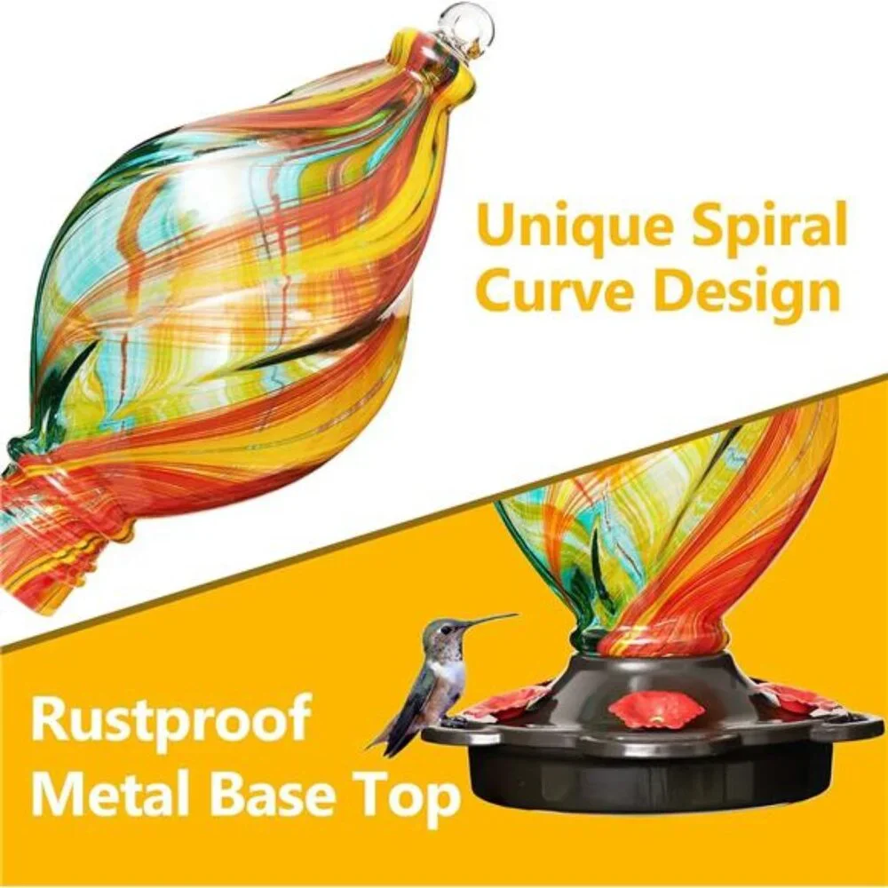 Ice Cream Shaped Spiral Hummingbird Feeder for Outdoors Hanging,Hand Blown Glass